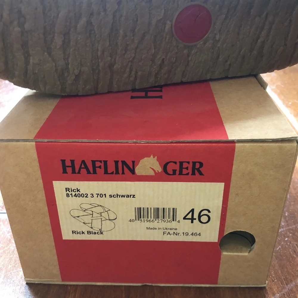 BRAND NEW IN BOX Mens HAFLINGER Rick 46 12 Black Leather Sandals Slides Shoes